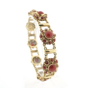 14 karaat gouden armband met bloedkoralen; Antiek | 19 cm
