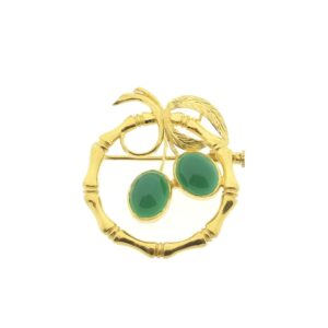 Vintage 22 karaat Oosterse broche met grysopraas