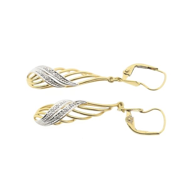 Bicolor gouden lange oorbellen met diamant | 0,01 ct.