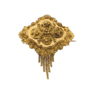 14 karaat geelgouden broche van een mutsenbel