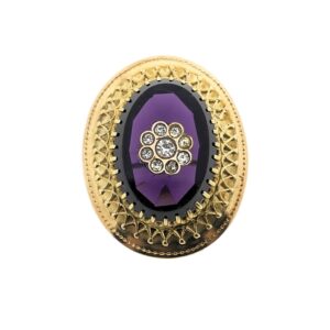 14 karaat geelgouden broche gezet met amethist en zirconia stenen