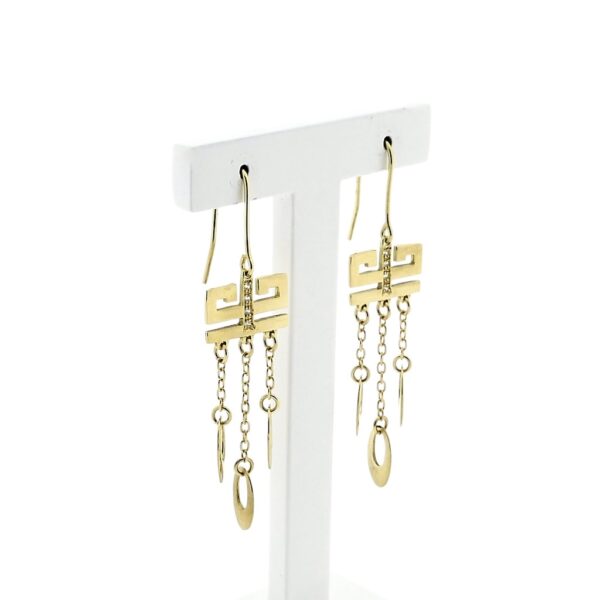18 Krt. Vintage gouden lange oorhangers met zirconia | Art Deco