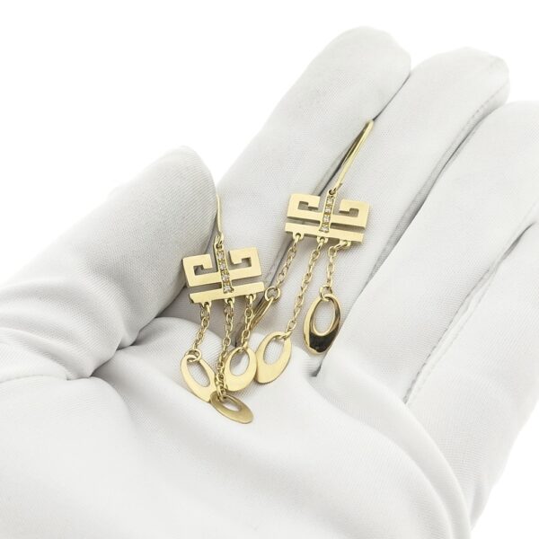 18 Krt. Vintage gouden lange oorhangers met zirconia | Art Deco