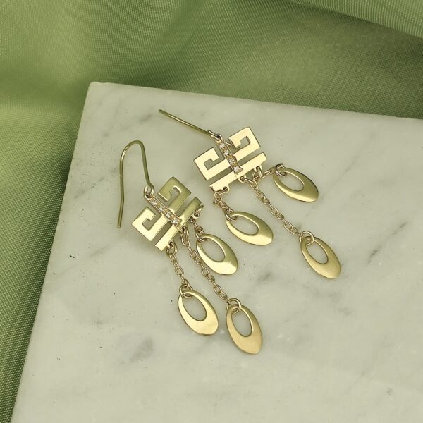 18 Krt. Vintage gouden lange oorhangers met zirconia | Art Deco