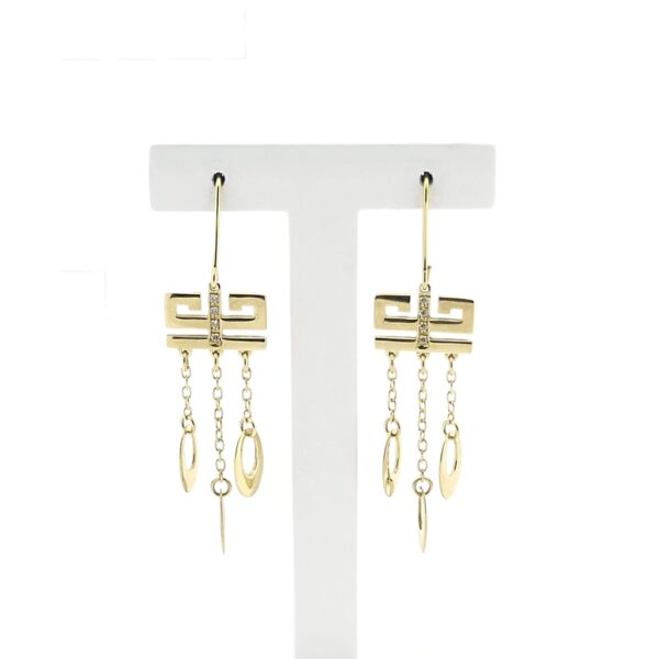 18 Krt. Vintage gouden lange oorhangers met zirconia | Art Deco