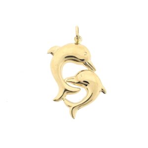 14 karaat geelgouden hanger van dolfijnen