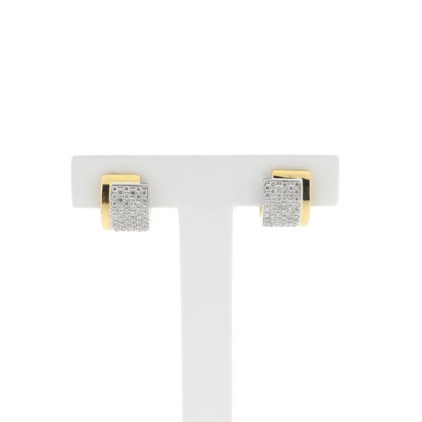 18 Krt. Bicolor gouden klapcreolen pavé gezet met diamant; ca. 0,51 ct. | Ø 10,7 mm
